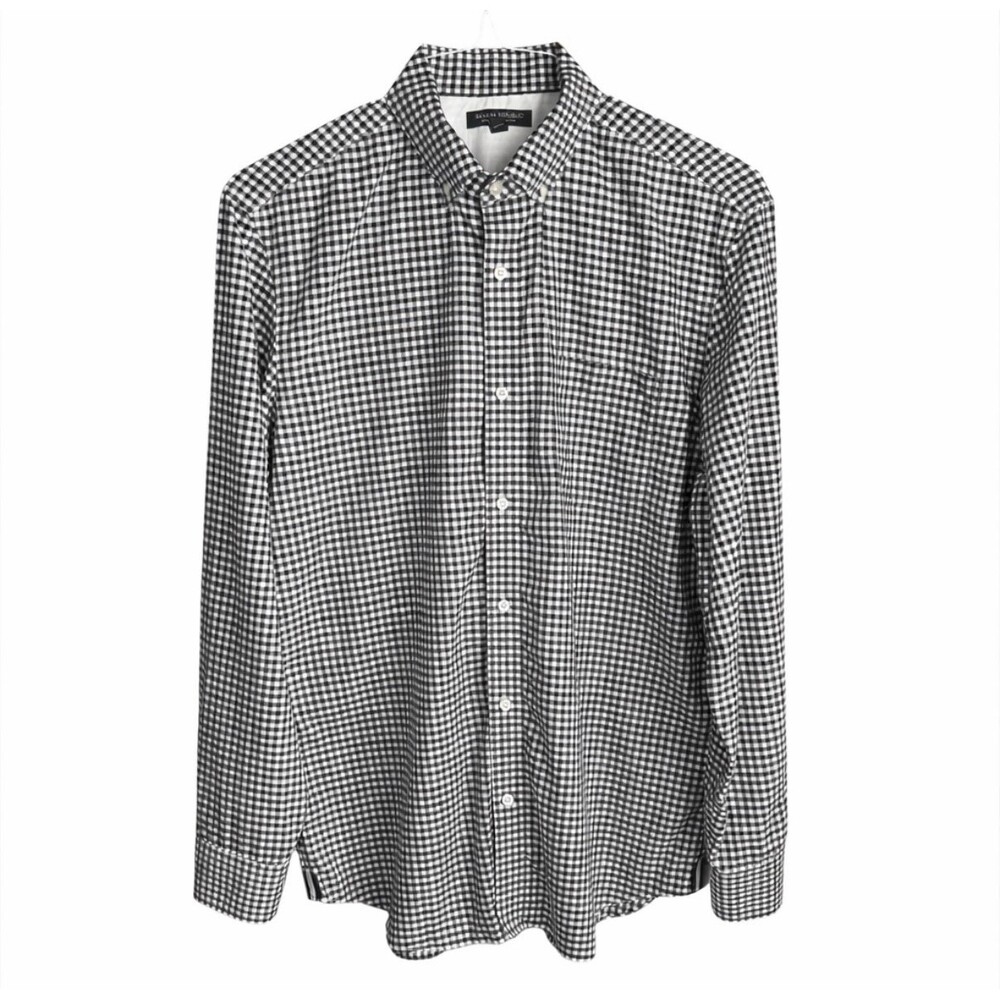 Banana Republic Slim Fit Button Down Shirt Mens L Black White Gingham Cotton
